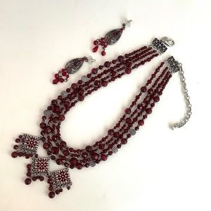 Chicos red beaded necklace and earrings